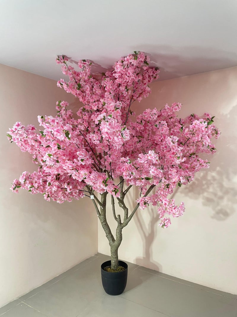 ARICK DECOR Artificial Cherry Blossom Tree, White Indoor Decorative Plant, 6 Feet Tall, Faux Silk Flowers with Green Leaves, Black Planter Pot (Pink and Black) - Image 5