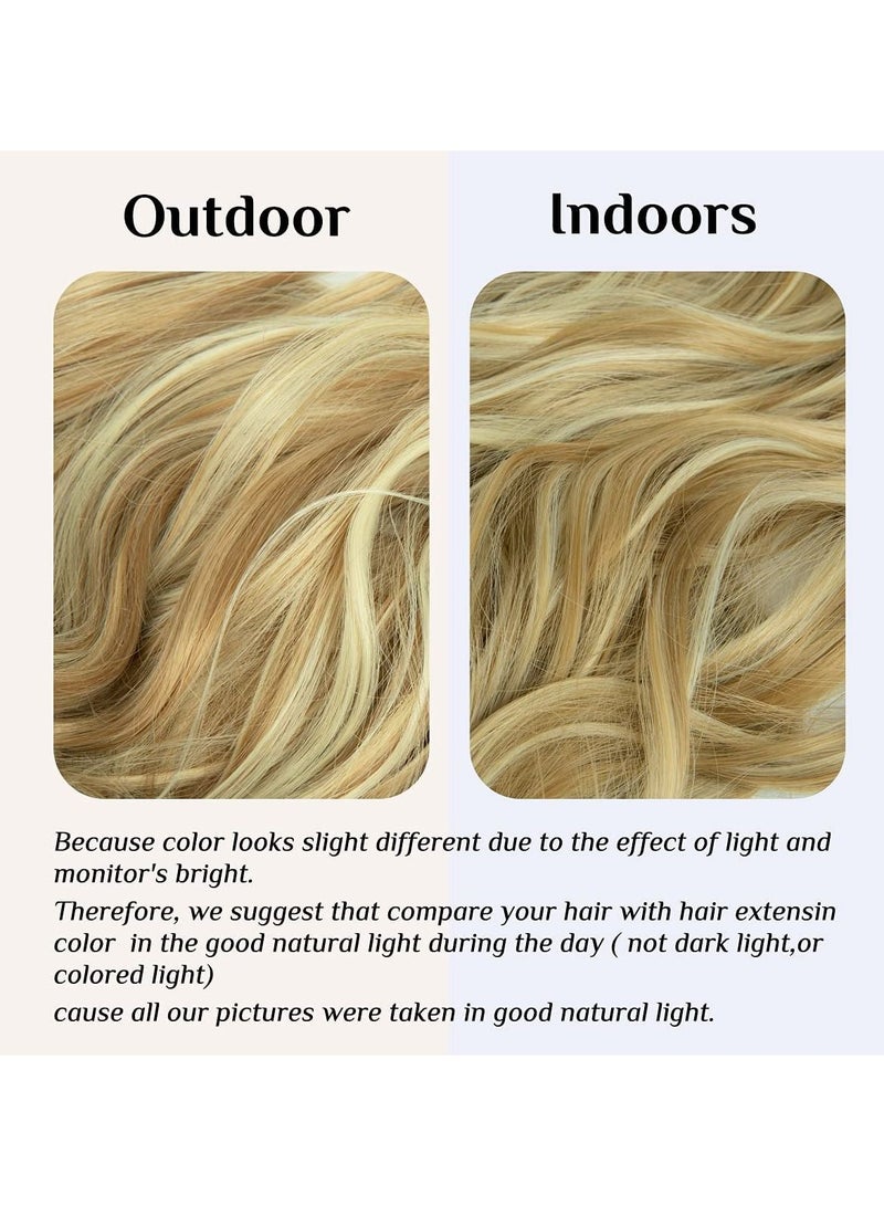 إستيل وصلات شعر مموجة مموجة مجعد الاصطناعية قطعة شعر أشقر داكن 3.7 أونصة عقال سلكي شفاف قابل للتعديل للنساء - Image 3