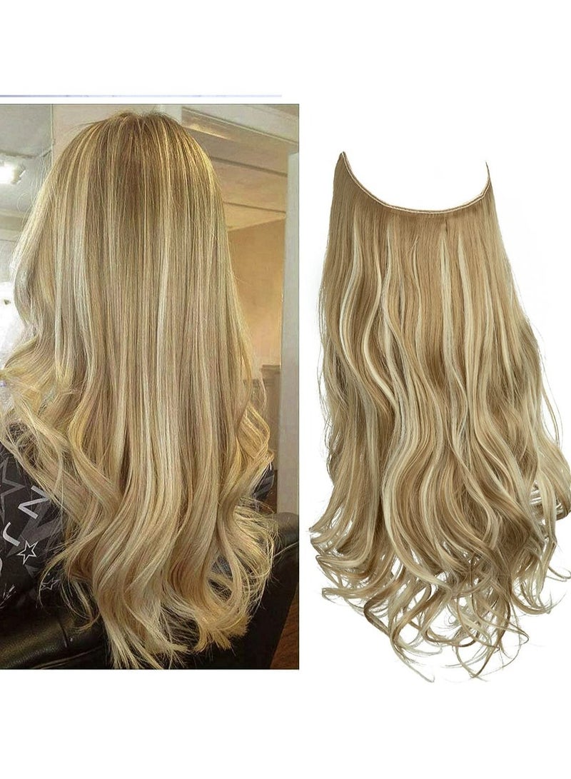 إستيل وصلات شعر مموجة مموجة مجعد الاصطناعية قطعة شعر أشقر داكن 3.7 أونصة عقال سلكي شفاف قابل للتعديل للنساء - Image 1