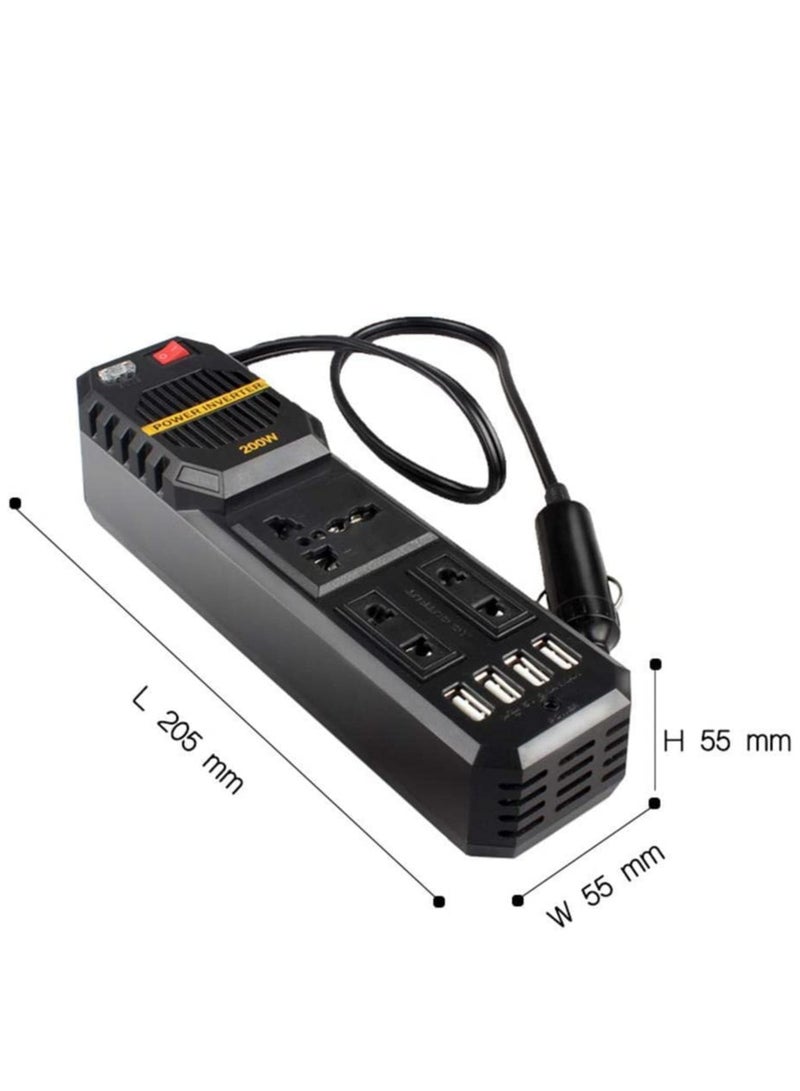 200W Power Inverter, DC 12V to AC 220V Car Power Inverter with 4 USB Ports Multi-Protection Car Charger Adapter - Image 3