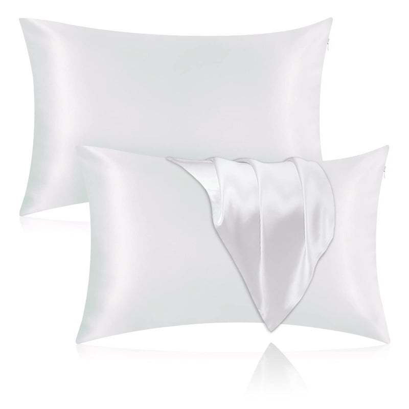 Veaken Silk Pillowcase for Hair and Skin 2 Pack 100 Mulberry Silk Pillowcase 25 Momme 600 Thread Count Both Side Pure Silk Pillow Cover with Hidden Zipper White Standard 2026