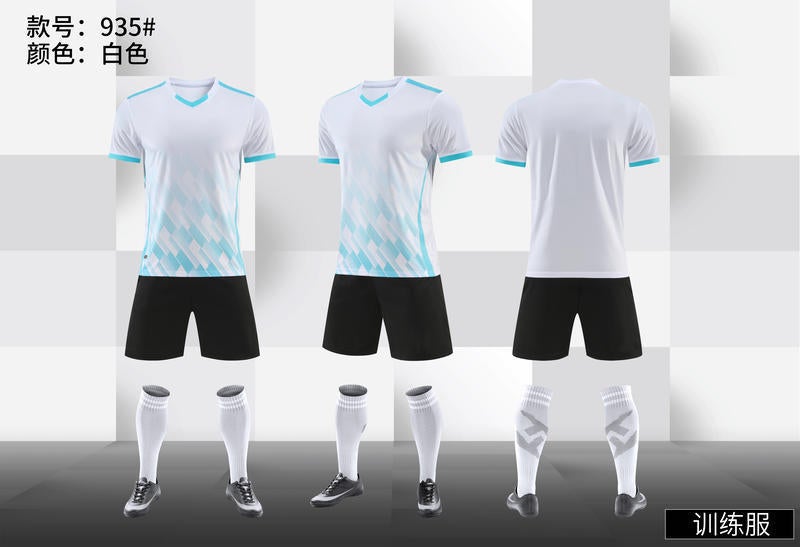 Generic Football uniform suit printing adult children football match training team uniform short sleeve jersey printing number sportswear White 