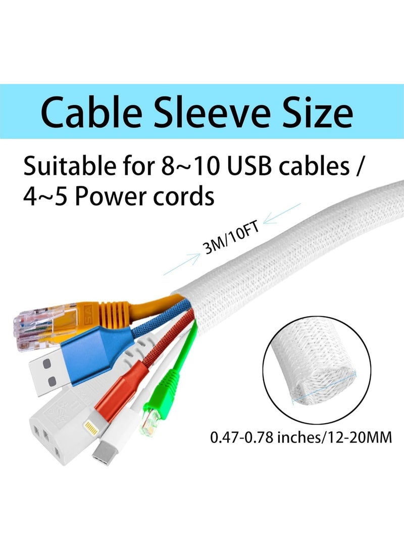 Alruht Self-Winding Cable Sleeve, Braided Polyester Expandable Cable Management Sleeve for Wire Organization and Protection in Home Office, 3M 16mm, White - Image 2