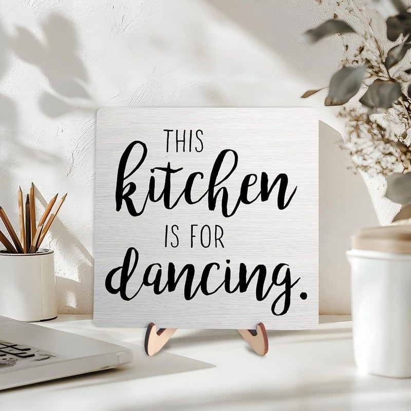 DMADNF Funny Kitchen Wooden Plaque Sign -This Kitchen Is For Danceing- Farmhouse Wood Plaque Tabletop Decor,Home & Office Inspirational Gifts For Women Men,Desk Kitchen Shelf Decor & Accessories - Image 3