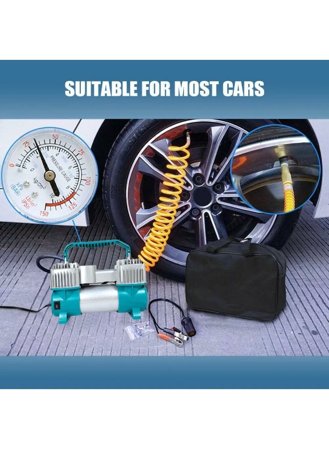 سبايدر ضاغط هواء محمول ثنائي الأسطوانات من سبايدر، يعمل بجهد 12 فولت، بقوة 150 رطل لكل بوصة مربعة، لنفخ إطارات السيارات، مزود بإضاءة LED، ومضخة معدنية شديدة التحمل، ومشبك بطارية، ومضخة هواء سريعة النفخ للسيارات، وسيارات الدفع الرباعي، والدراجات، والدراجات النارية، والشاحنات، والمنتجات القابلة للنفخ. - Image 3
