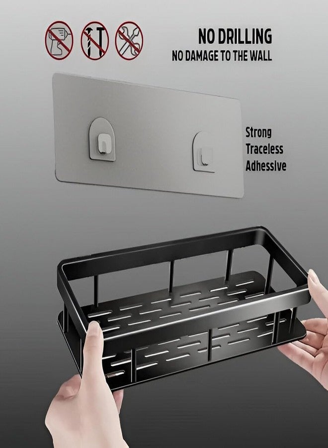 ZOCKRIX Aluminium Self Adhesive Bathroom Shelf for Wall | Pack of 2 | No Drill Wall Mounted Bathroom Shelves Rack | Corner Shelf Organizer Holder Stand for Bathroom Accessories Storage | Black - Image 4