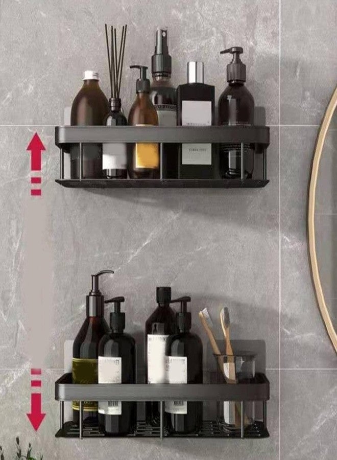 ZOCKRIX Aluminium Self Adhesive Bathroom Shelf for Wall | Pack of 2 | No Drill Wall Mounted Bathroom Shelves Rack | Corner Shelf Organizer Holder Stand for Bathroom Accessories Storage | Black - Image 5