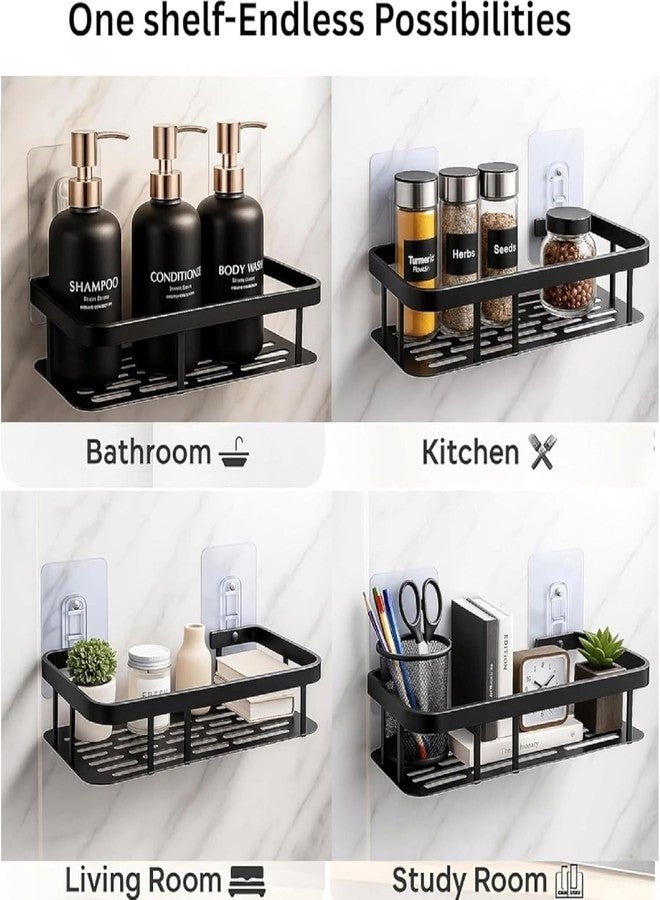 ZOCKRIX Aluminium Self Adhesive Bathroom Shelf for Wall | Pack of 2 | No Drill Wall Mounted Bathroom Shelves Rack | Corner Shelf Organizer Holder Stand for Bathroom Accessories Storage | Black - Image 2