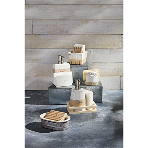 Mud Pie 41220001 Stoneware Sponge Holder, 3 1/2" x 3 1/2", Brown and White - Image 2
