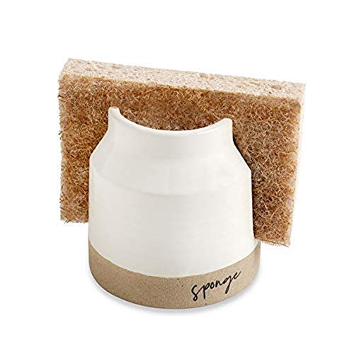 Mud Pie 41220001 Stoneware Sponge Holder, 3 1/2" x 3 1/2", Brown and White - Image 1