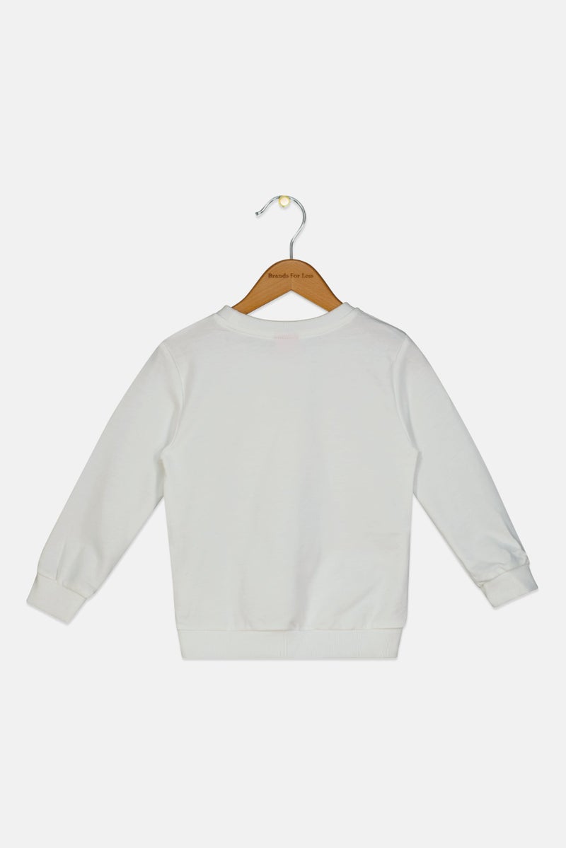 Barbie سويت شيرت طويل الأكمام للبنات الصغيرات بطباعة جرافيك، أبيض - Image 2