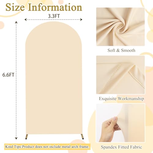 FOTSHARER Beige Arch Cover Wedding Arch Stand Cover 3.3x6.6FT Spandex Arch Backdrop Cover Fitted Arch Frame Cover for Birthday Party Chiara Wall Arch Cover Backdrop Fabric for Baby Shower Celebrations - Image 2