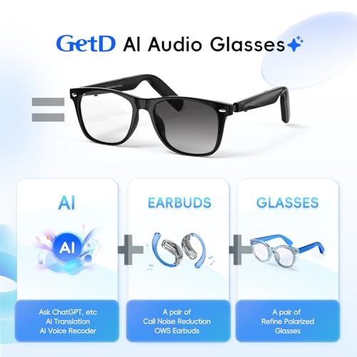 GetD AI Glasses for Men & Women, Smart Glasses Powered by ChatGPT, AI Real-time Translation with 145 Languages, 11H Music Play, Bluetooth Glasses with Photochromic Lens for Daily Use, Travel - Image 2