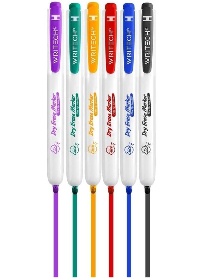 WRITECH Retractable Dry Erase Markers 6Col Fine Tip Assorted Colors Low Odor Multi Colored Set Kid Adult Refillable Clickable Multicolor Thin Point Whiteboard Marker  - Image 2