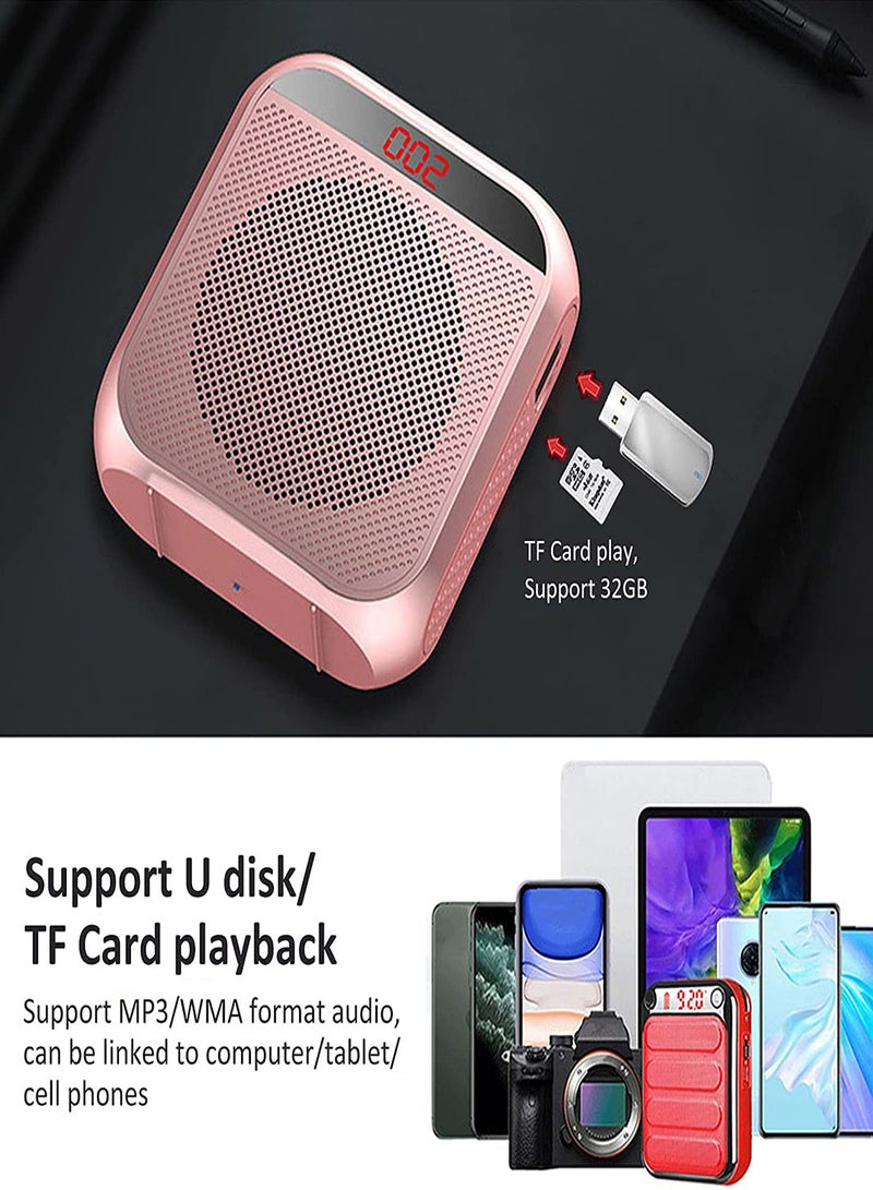 SYOSI Voice Amplifier with Wired Microphone Headset, Portable Rechargeable PA System Speaker Personal Microphone Speech Amplifier, Loudspeaker for Teachers, Tour Guides/Coaches Metting/Yoga/Fitness (Pink)  - Image 3