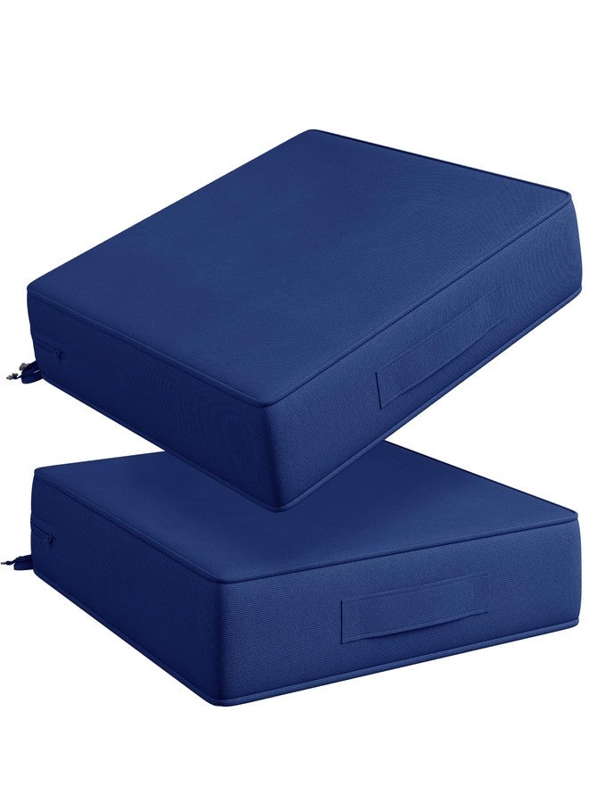 Codi Outdoor Dining Chair Cushions 19 x 19 x 3 Inch, Waterproof Patio Seat Cushion Replacement with Handle & Adjustable Straps, Navy Blue 2 PK - Image 1