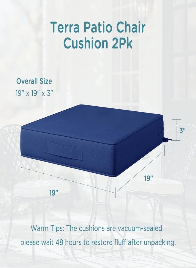 Codi Outdoor Dining Chair Cushions 19 x 19 x 3 Inch, Waterproof Patio Seat Cushion Replacement with Handle & Adjustable Straps, Navy Blue 2 PK - Image 2