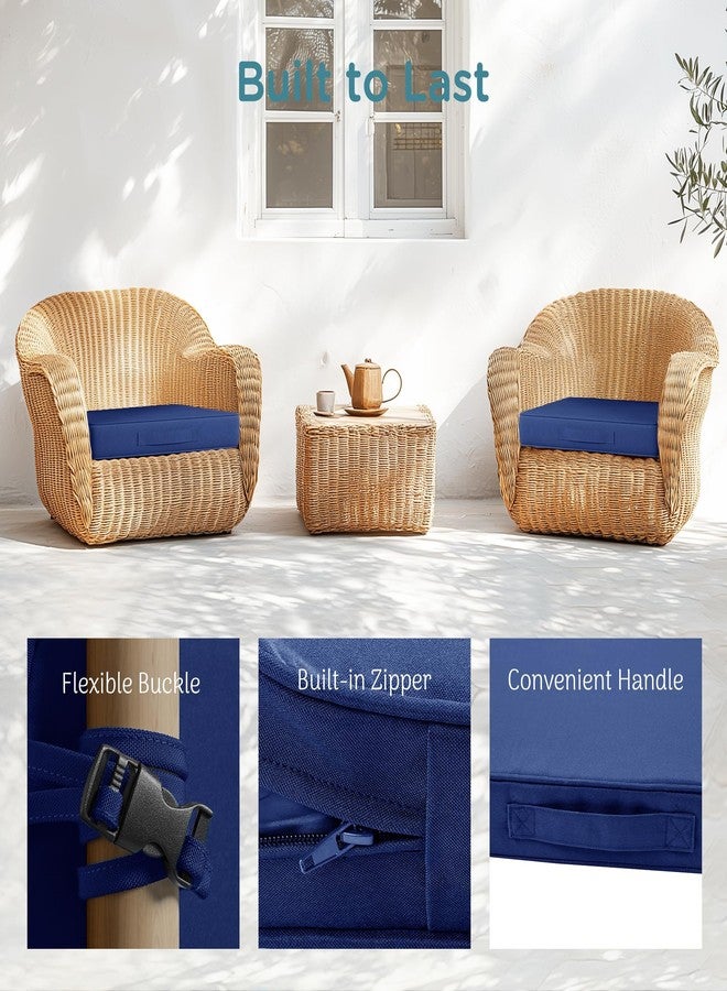 Codi Outdoor Dining Chair Cushions 19 x 19 x 3 Inch, Waterproof Patio Seat Cushion Replacement with Handle & Adjustable Straps, Navy Blue 2 PK - Image 5