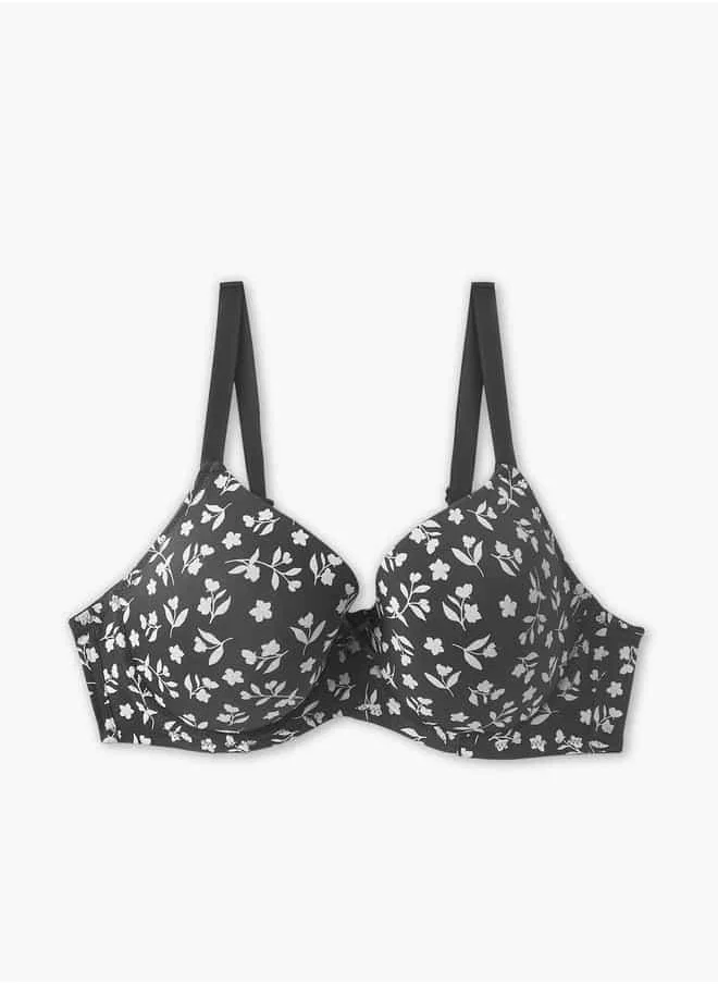 فاف Floral Print Balconette Bra with Bow Detail and Adjustable Straps