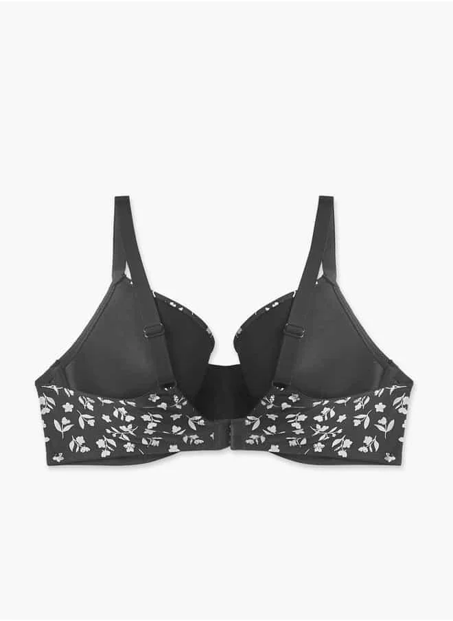 فاف Floral Print Balconette Bra with Bow Detail and Adjustable Straps