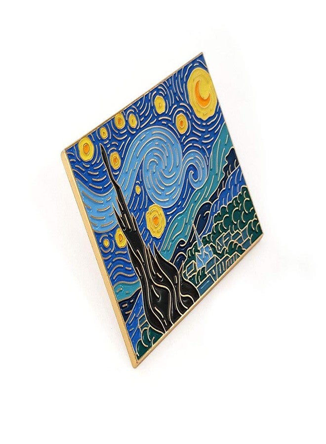 Pinsanity Van Gogh Starry Night Painting Enamel Lapel Pin,Multi,1.75 inch - Image 2