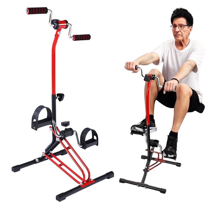 Proberos ® Pedal Exerciser For Legs And Hands, Adjustable Height & Resistance, Non-Slip Exercise Cycle For Home With Dual Hand Rockers, Leg Exercise Equipment For Elderly And All Ages,Red - Image 1