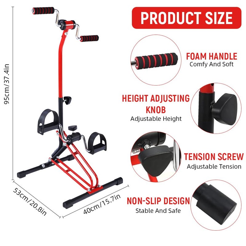 Proberos ® Pedal Exerciser For Legs And Hands, Adjustable Height & Resistance, Non-Slip Exercise Cycle For Home With Dual Hand Rockers, Leg Exercise Equipment For Elderly And All Ages,Red - Image 2