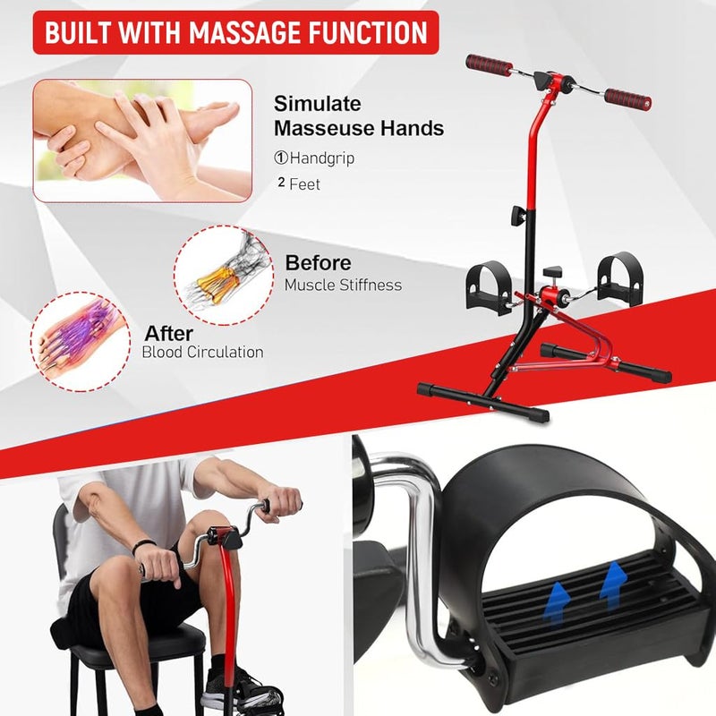 Proberos ® Pedal Exerciser For Legs And Hands, Adjustable Height & Resistance, Non-Slip Exercise Cycle For Home With Dual Hand Rockers, Leg Exercise Equipment For Elderly And All Ages,Red - Image 4