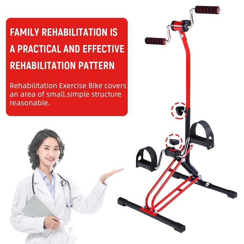 Proberos ® Pedal Exerciser For Legs And Hands, Adjustable Height & Resistance, Non-Slip Exercise Cycle For Home With Dual Hand Rockers, Leg Exercise Equipment For Elderly And All Ages,Red - Image 3