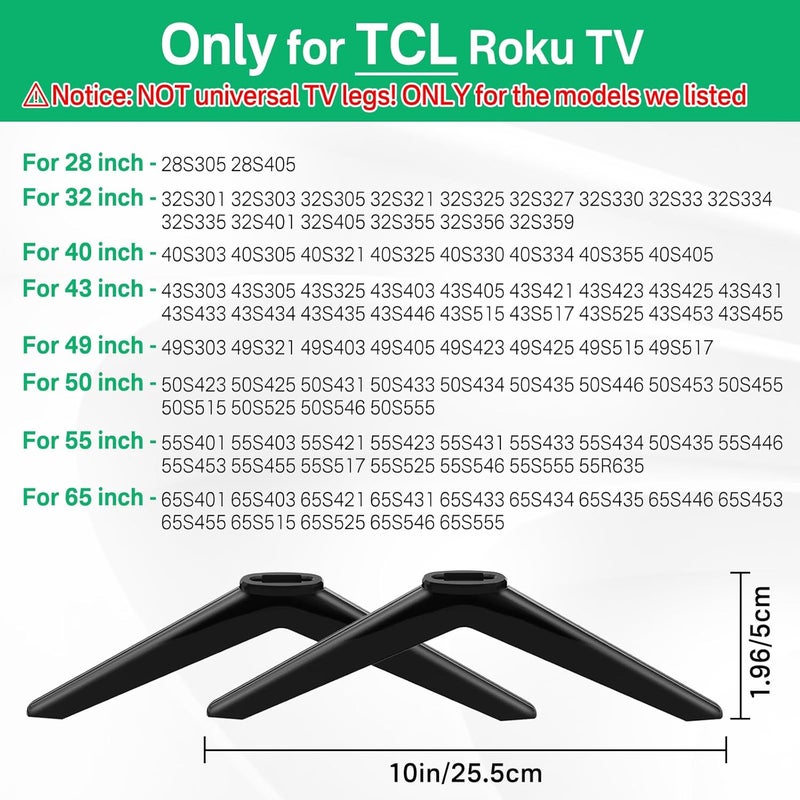 Rimous أرجل حامل التلفاز لاستبدال أرجل تلفاز TCL Roku متوافقة مع 28 بوصة 32 بوصة 40 بوصة 43 بوصة 49 بوصة 50 بوصة 55 بوصة 65 بوصة قاعدة أرجل حامل تلفاز TCL Roku مع براغي سهلة التركيب - Image 2