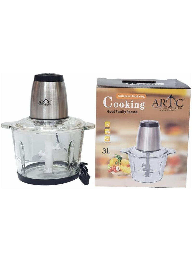 ARTC محضرات الطعام مفرمة صغيرة قابلة للتعديل 300 واط مطحنة لحم كهربائية مع 4 شفرات متينة ذات مستويين، 3 لتر محضر طعام من الفولاذ المقاوم للصدأ وخلاط للحوم، الخضروات، البصل والمكسرات، الفواكه - Image 2