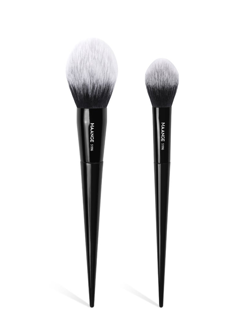 MAANGE 2Pcs Professional Makeup Brushes set,Blush Brush,Powder Brush,Angled Blush Brush Ideal For Applying Colours On Cheeks, Soft Dense Bristles,Black - Image 1