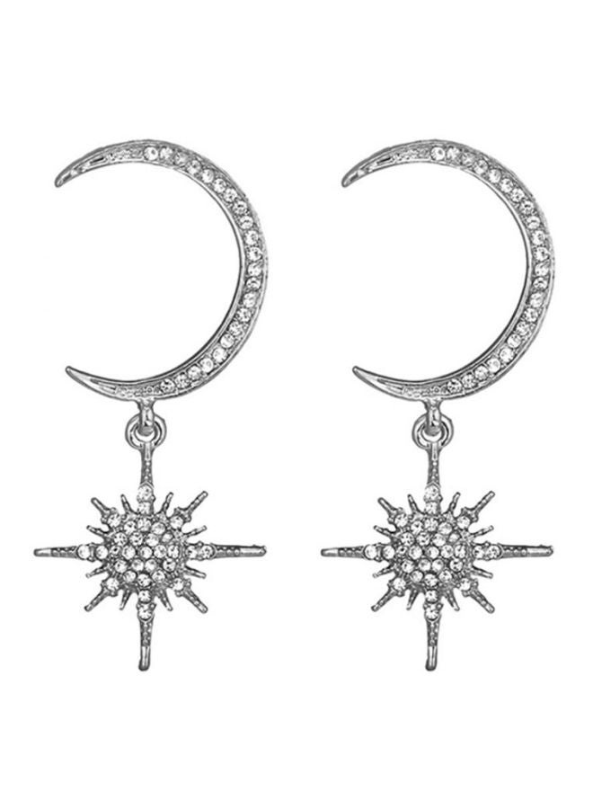 Rhinestone Stone Studded Moon Eight-Pointed Earrings