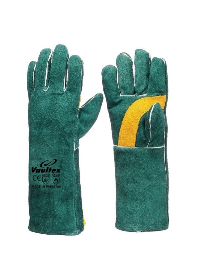 Vaultex Vaultex DPW Hockey Palm Welding gloves with Piping 16 inch, Green Colour, 12Pair/Pack  - Image 3