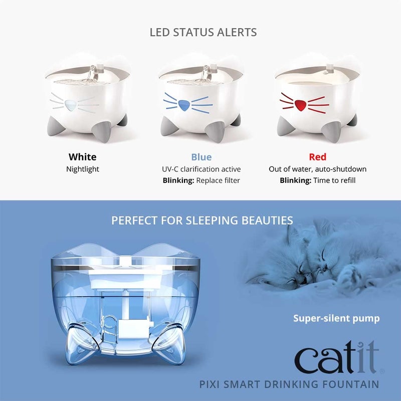 Catit PIXI Smart Water Fountain â€“ Automatic Cat Drinking Fountain with UV-C Clarifier Light and App Support,White - Image 5