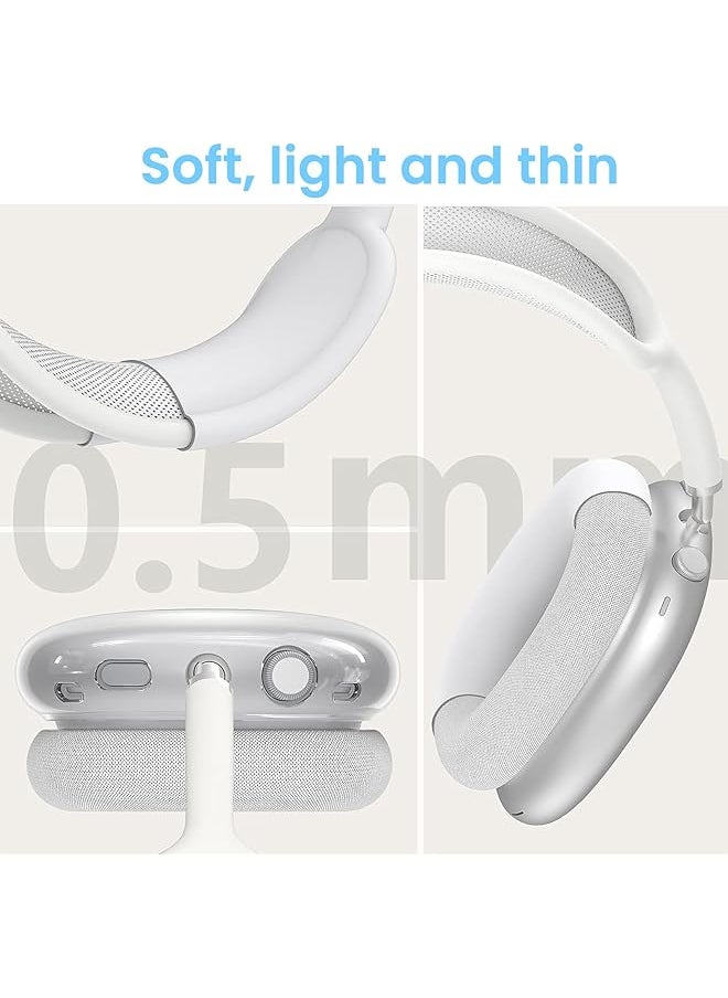 erorex - Silicone Case Cover Compatible With Airpods Max Clear Soft Tpu Ear Cups Cover Ear Pad Case Cover Headband Cover Silicone Protector Protective Sleeve Compatible With Airpods Max White - Image 1
