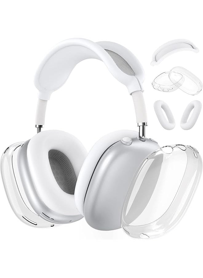 erorex - Silicone Case Cover Compatible With Airpods Max Clear Soft Tpu Ear Cups Cover Ear Pad Case Cover Headband Cover Silicone Protector Protective Sleeve Compatible With Airpods Max White - Image 1