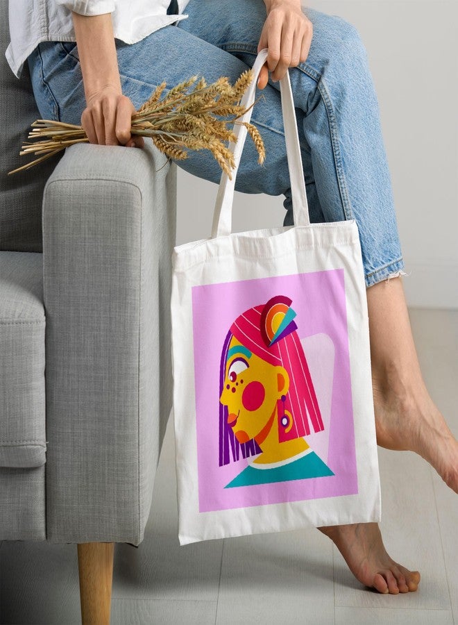 ARTBUG حقيبة تسوق نسائية من ARTBUG مزودة بسحاب، حقيبة قماشية أنيقة مناسبة لطالبات الجامعات والمكتب، أنيقة وقابلة لإعادة الاستخدام - رسم فتاة - رقم D - 248 - Image 2