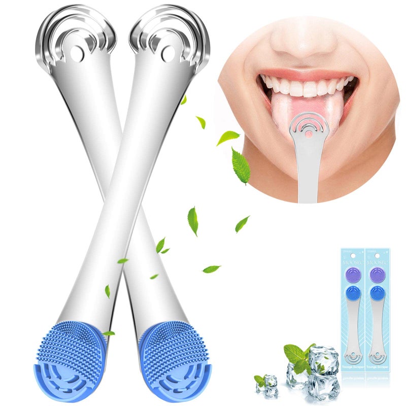 2PCS Tongue Scrapers Reduce Bad Breath Tongue Cleaner BPA Free Get Rid of White Tongue Dentist Rcommends Tongue Brushes