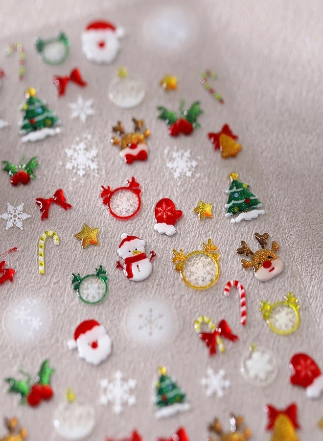 FDSQHSA 5D Embossed Christmas Nail Stickers for Nail Art Self Adhesive Snowman Nail Art Stickers Winter Cute Santa Hat Christmas Tree Bow Elk Nail Decals Xmas Nail Design Stickers for Women Girl - Image 3