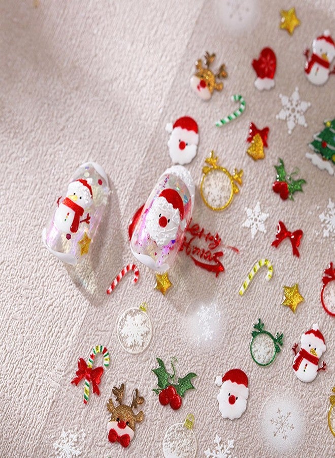 FDSQHSA 5D Embossed Christmas Nail Stickers for Nail Art Self Adhesive Snowman Nail Art Stickers Winter Cute Santa Hat Christmas Tree Bow Elk Nail Decals Xmas Nail Design Stickers for Women Girl - Image 1