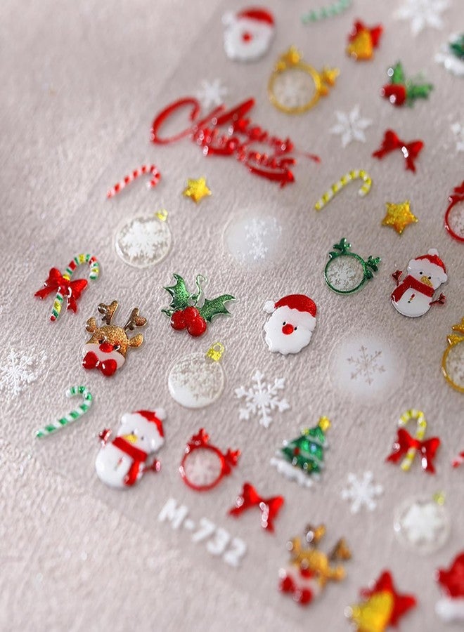 FDSQHSA 5D Embossed Christmas Nail Stickers for Nail Art Self Adhesive Snowman Nail Art Stickers Winter Cute Santa Hat Christmas Tree Bow Elk Nail Decals Xmas Nail Design Stickers for Women Girl - Image 4