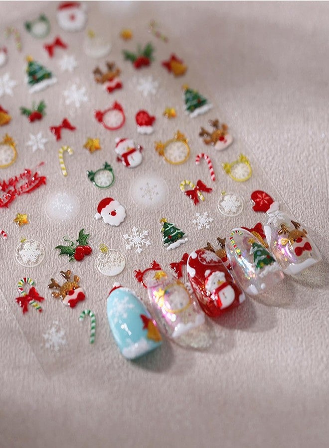 FDSQHSA 5D Embossed Christmas Nail Stickers for Nail Art Self Adhesive Snowman Nail Art Stickers Winter Cute Santa Hat Christmas Tree Bow Elk Nail Decals Xmas Nail Design Stickers for Women Girl - Image 2