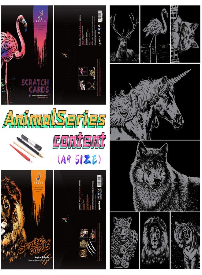 BOTEEN Scratch & Sketch Art Paper A4, Rainbow Scratch Painting Night View Art&Craft Kits(New Packaging, New Pattern),Scratchboard for Adults and Kids with 4 Tools(Animal Series) - Image 2