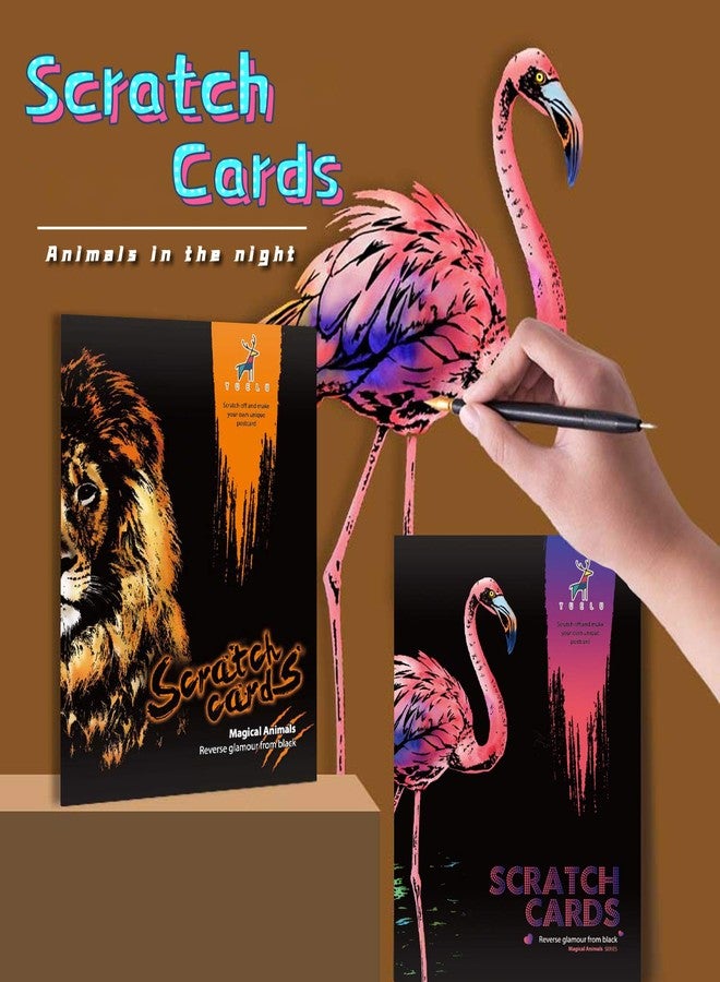 BOTEEN Scratch & Sketch Art Paper A4, Rainbow Scratch Painting Night View Art&Craft Kits(New Packaging, New Pattern),Scratchboard for Adults and Kids with 4 Tools(Animal Series) - Image 4