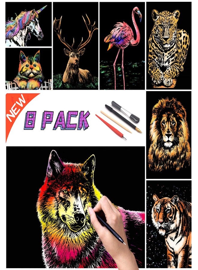 BOTEEN Scratch & Sketch Art Paper A4, Rainbow Scratch Painting Night View Art&Craft Kits(New Packaging, New Pattern),Scratchboard for Adults and Kids with 4 Tools(Animal Series) - Image 1