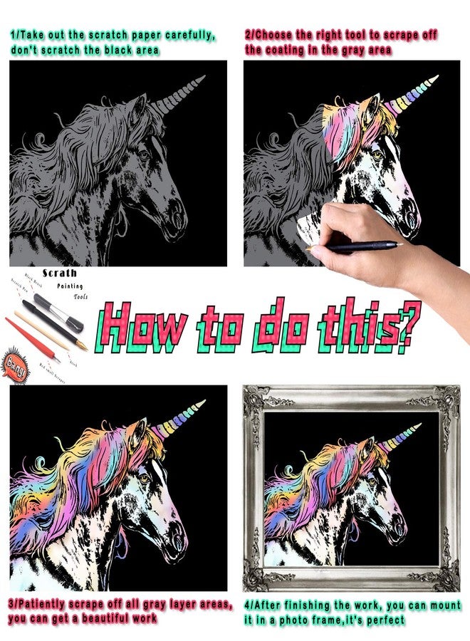 BOTEEN Scratch & Sketch Art Paper A4, Rainbow Scratch Painting Night View Art&Craft Kits(New Packaging, New Pattern),Scratchboard for Adults and Kids with 4 Tools(Animal Series) - Image 3