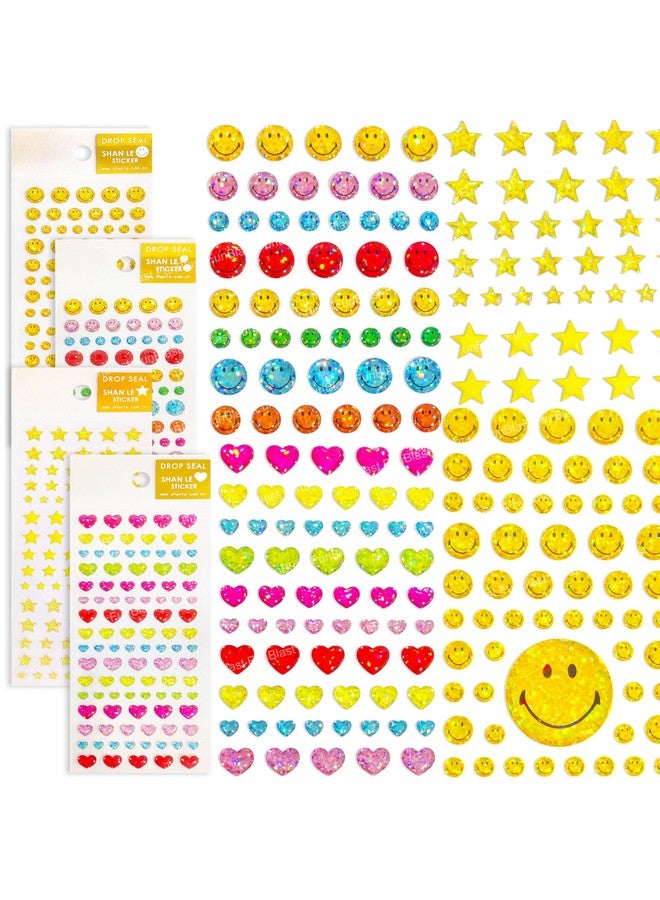 FunBlast Smiley, Star & Heart Stickers - Set of 4, 250 Pcs Stickers for Kids, Aesthetic Sticker, Kawaii Stickers Set, Cute Stickers, Craft Stickers, Self Adhesive Stickers (Multicolor) - Image 1