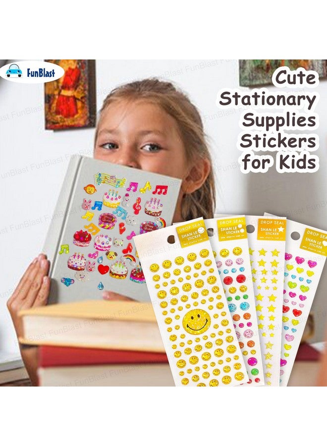 FunBlast Smiley, Star & Heart Stickers - Set of 4, 250 Pcs Stickers for Kids, Aesthetic Sticker, Kawaii Stickers Set, Cute Stickers, Craft Stickers, Self Adhesive Stickers (Multicolor) - Image 3