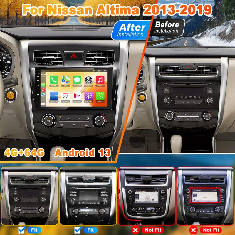 electrosmart [4G+64G] Car Radio for Nissan Altima 2013-2019 with Wireless CarPlay Android Auto,10" Touchscreen Android 13 Car Stereo with Mirror Link Voice Control WiFi/GPS,Bluetooth,FM/RDS SWC+Backup Camera - Image 2